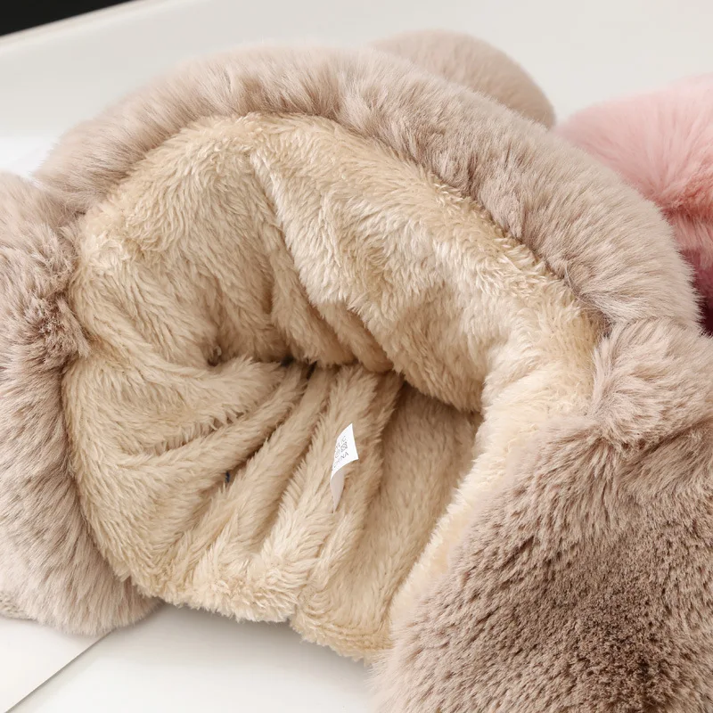 2023 New Winter Thick Outdoor Earflap Warm Hat Wool Knitted Snow Ski Cap Fleece Bomber Trapper Hat Women Faux Fox Fur Pompom Cap