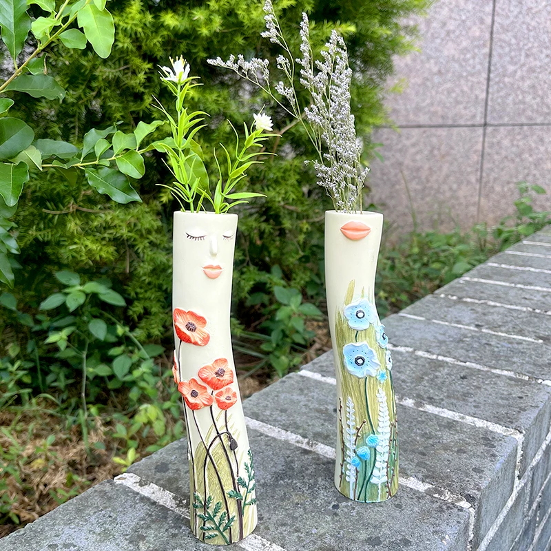 Boho Style Resin Vase Hand-painted Human Face Flower Vase Table Ornament Creative Flower Arrangement Vase Home Decorations 4