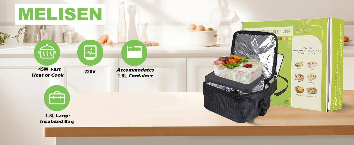 Description Picture 2 of itemElectric Heated Lunch Box 220V EU Plug Portable Personal Mini Oven Food Warmer for Meals Reheating & Raw Food Cooking Black Bag