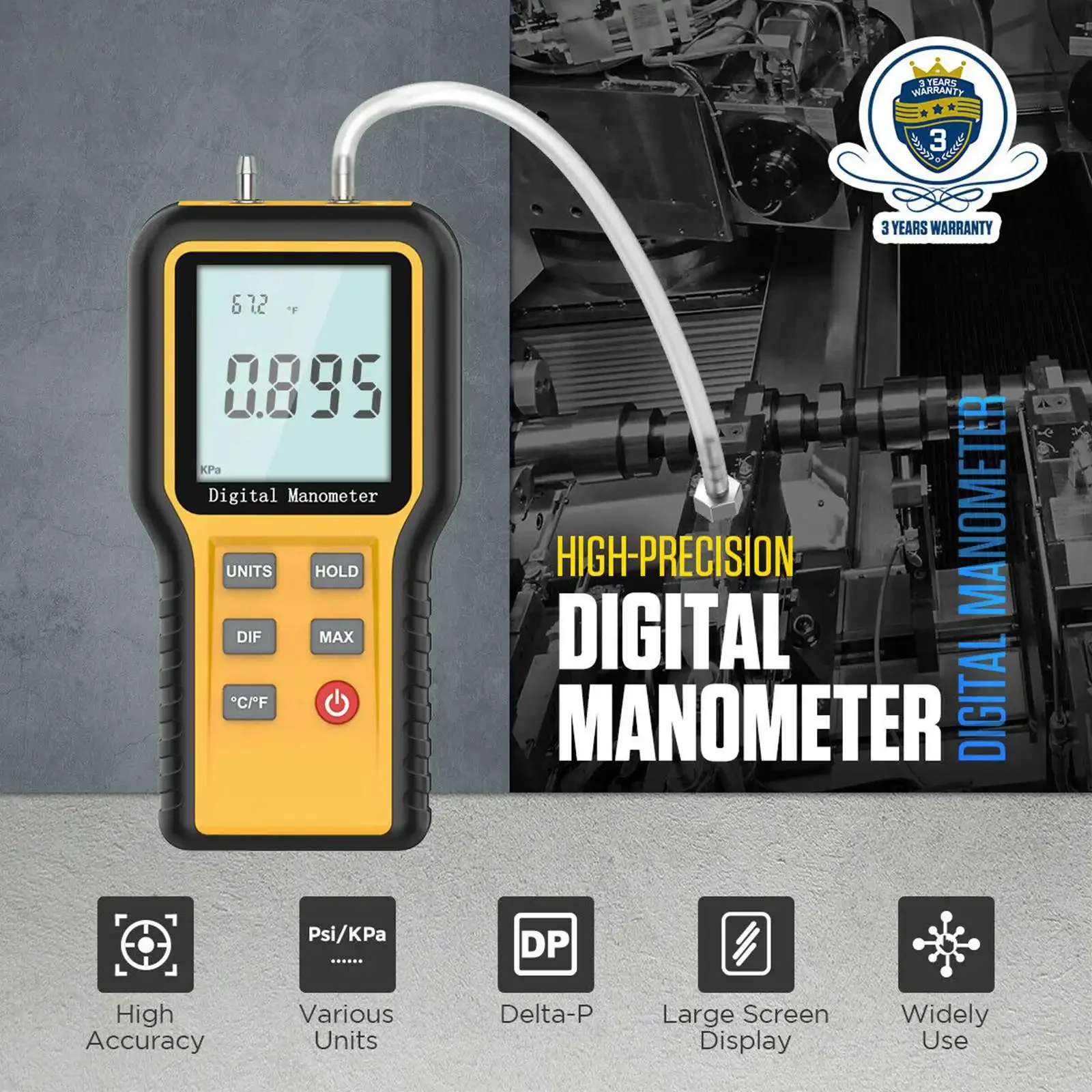 

New Digital Differential Manometer Hand-held Air Pressure Gauge Negative Vacuum Press Gauge Meter Monitoring Manometro