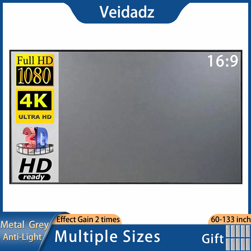 VEIDADZ Projector Screen 60 72 84 92 100 110 120 130 133inch 16:9 Foldable Anti-Light Grey Reflective Cloth for Home Party Movie