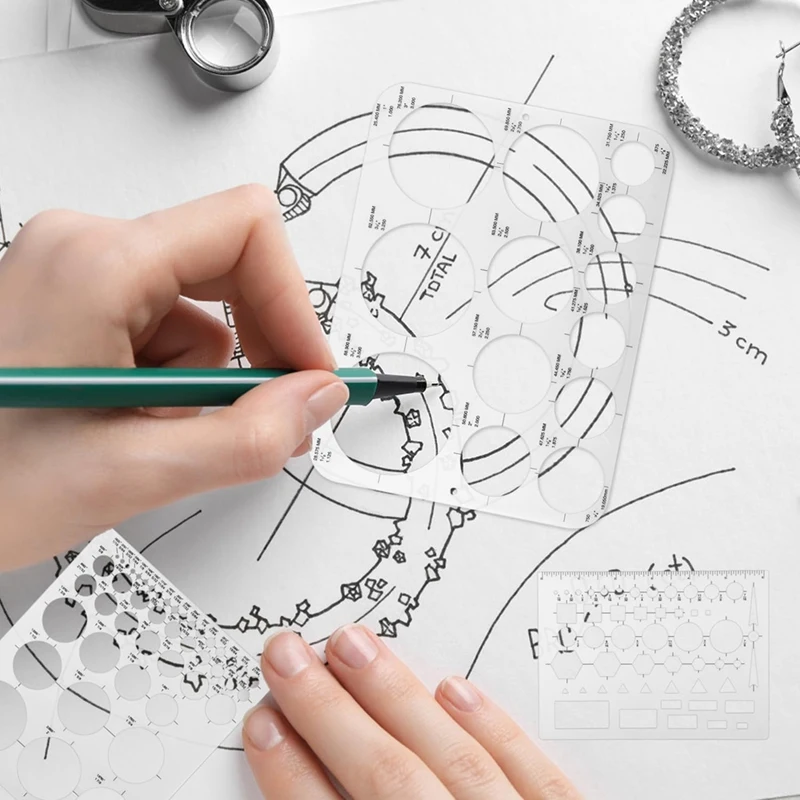 6Pcs Circle Template For Drafting, Geometric Shape Stencils Circle Square Measuring Ruler For Building Formwork Drawing