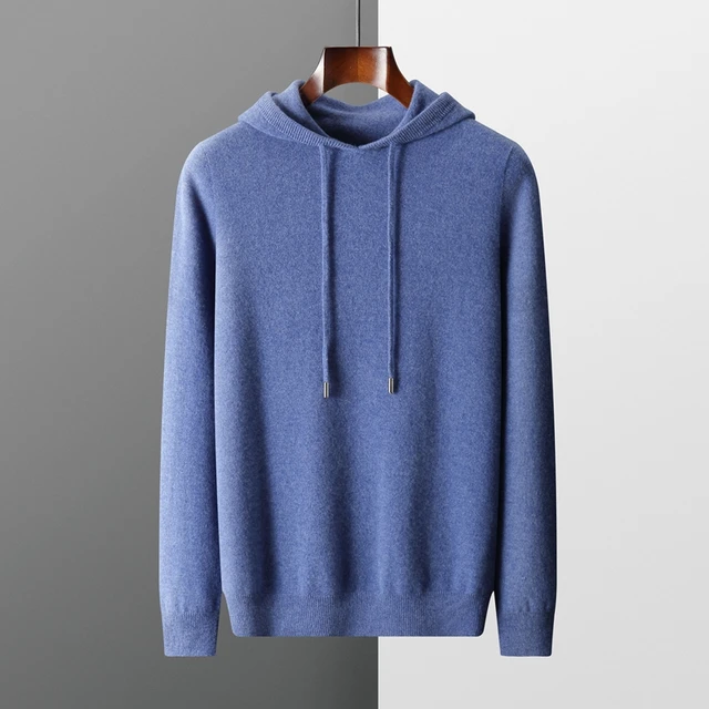 MVLYFLRT Men's 100% Merino Wool Sweater Hooded Collar Knitted Pullover Sweatshirt Autumn Winter Casual Large Tops Long Sleeved 2