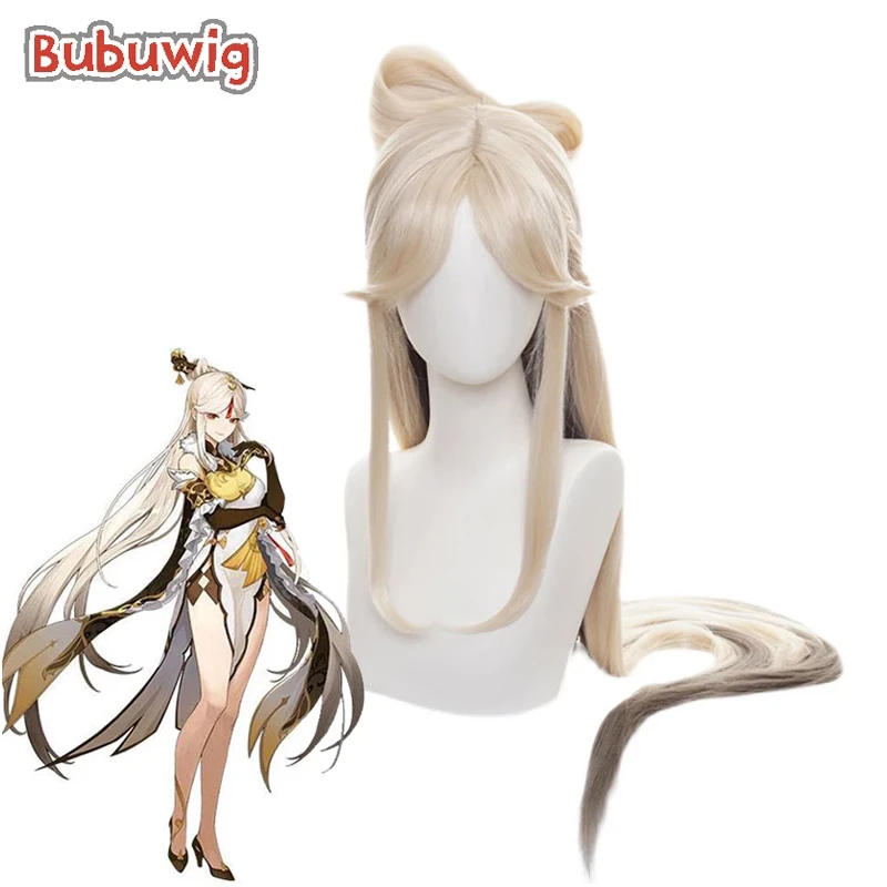 Bubuwig Synthetic Hair Genshin Impact Ningguang Cosplay Wig Women 120cm Long Straight Beige Gradient Brown Wigs With Bow 2023 new genshin impact women hoodies klee anime cosplay hoodied sweatwear harajuku hoodie clothes tops long sleeve sweatshirt