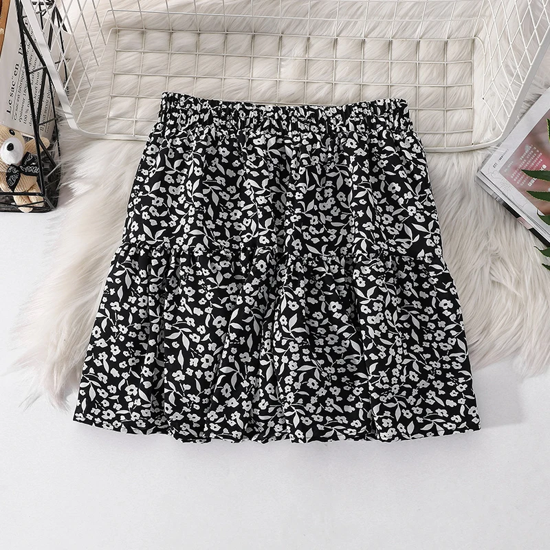 pleated midi skirt Small Fresh Floral Half-Length Skirt Women's Short Skirt New Korean Version Was Thin and Sweet and Anti-Empty A-Line Skirt nike skirt Skirts