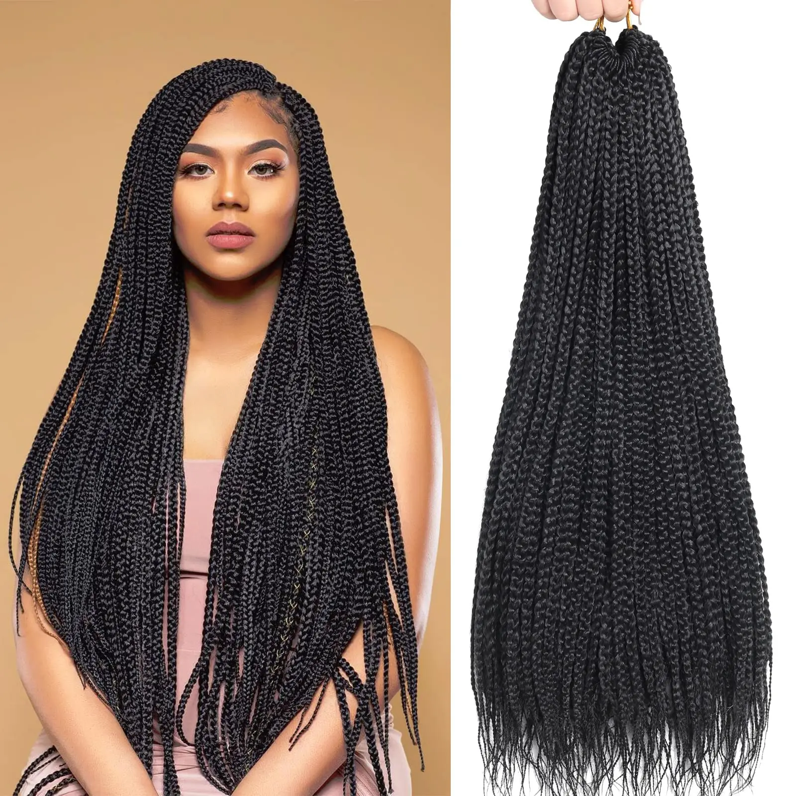 

24 Inch Micro Crochet Box Braids Synthetic Braiding Hair Pre Stretched High Temperature Fiber Hair Extensions For Women