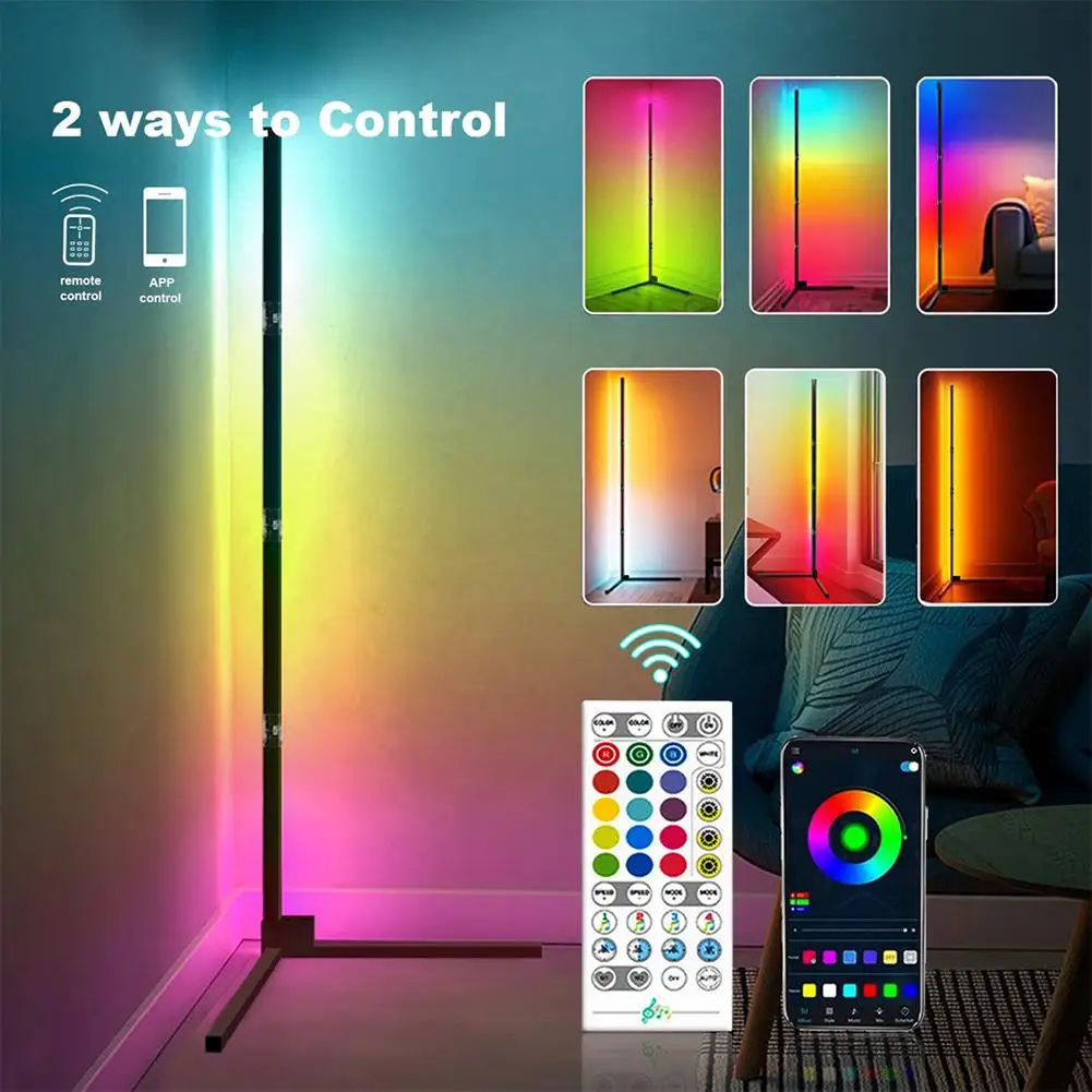 

1 комплект угловой светильник, меняющий цвет RGB, подсветка настроения, совместимая с Bluetooth, напольная лампа с дистанционным управлением, светодиодный окружающий свет