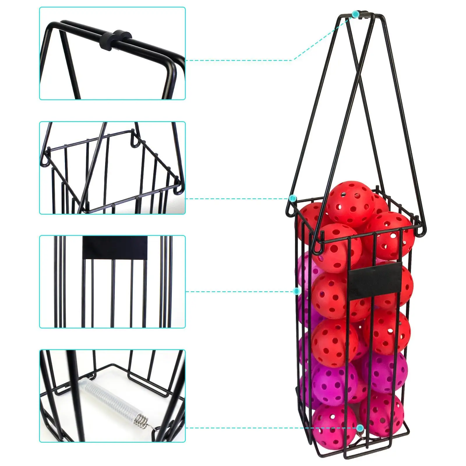 

Tennis Ball Retriever Collector Pickleball Hooper Basket Gatherer Ball Bucket Carrier Cage Picker Caddy for Outdoor Schools