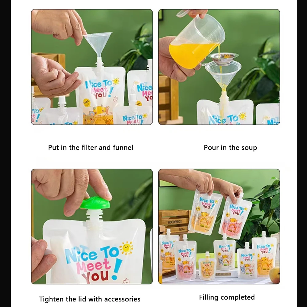 Baby Food Pouches Baby Feeder Fruit Puree Squeeze Station PP Food Dispenser With Preservation Bag Cartoon Random 200ml food pouch fruit food feeder