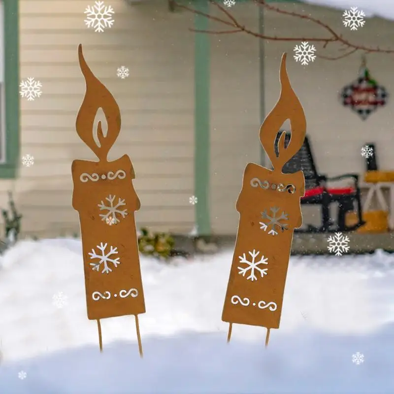 Christmas Yard Signs Stakes Decorations Snowflake Candle Flower Plant Picks For Potted Plants Decorative Garden Stakes For