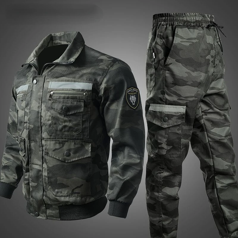 Spring Autumn Thickened Camouflage Suit Men Wear-resistant Dirt-resistant Labor Work Clothes Factory Workshop Tactics Tooling 2