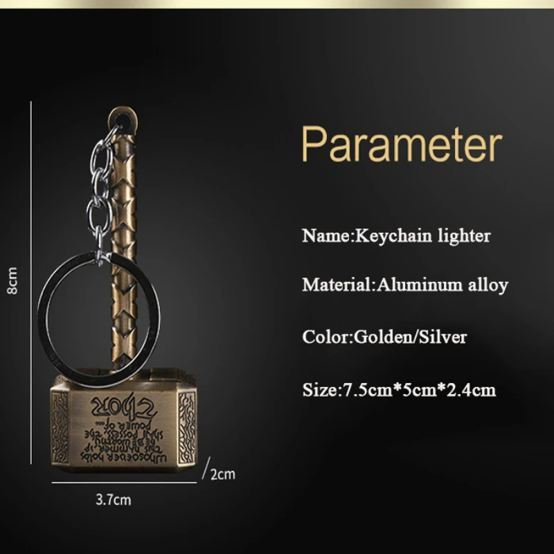 Cigarette Lighter Electric Arc Igniter Creative Windproof USB Electric Rechargeable Lighter Thor Hammer Zinc Alloy Flameless Keychain Lighter Men's Smoking Gift
