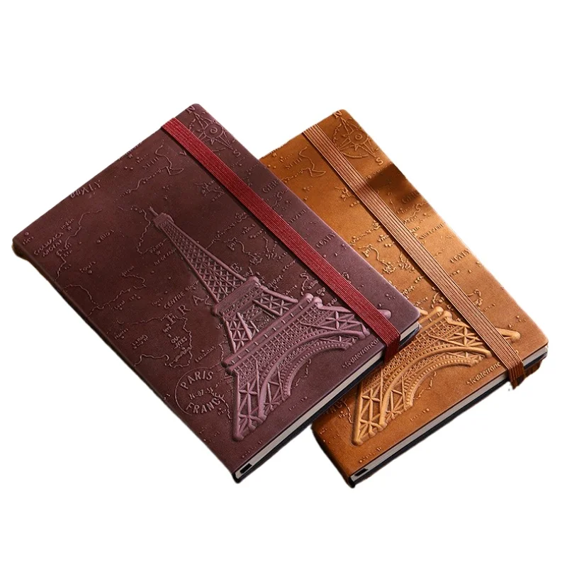 Retro Iron Tower Embossed Leather Notebook Diary