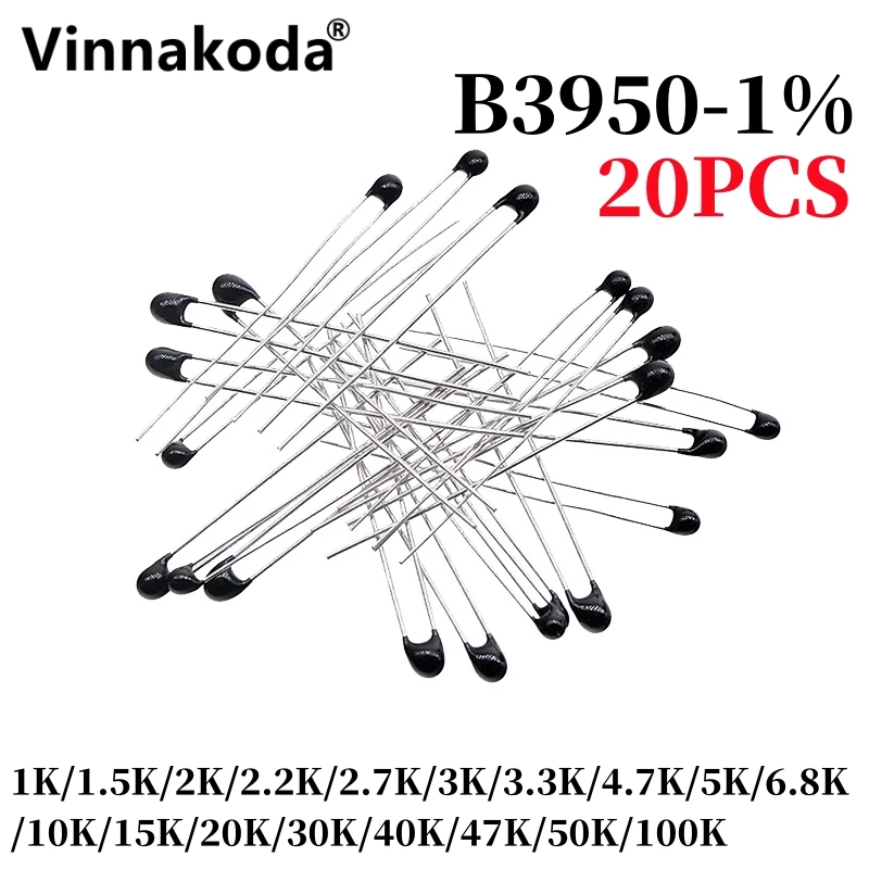 NTC Thermistor Thermal Resistor MF52A 1K/1.5K/2K/2.2K/2.7K/3K/3.3K/4.7K/5K/6.8K/10K/15K/20K/30K/40K/47K/50K/100K B3950-1% 20PCS