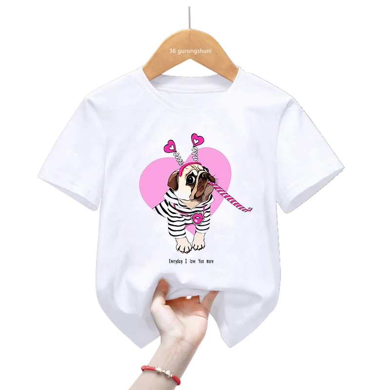 

Kawaii Kids Clothes Pug Love Dog Animal Print Tshirt Girls/Boys Everyday I Love You More T Shirt Harajuku Shirt Summer T-Shirt