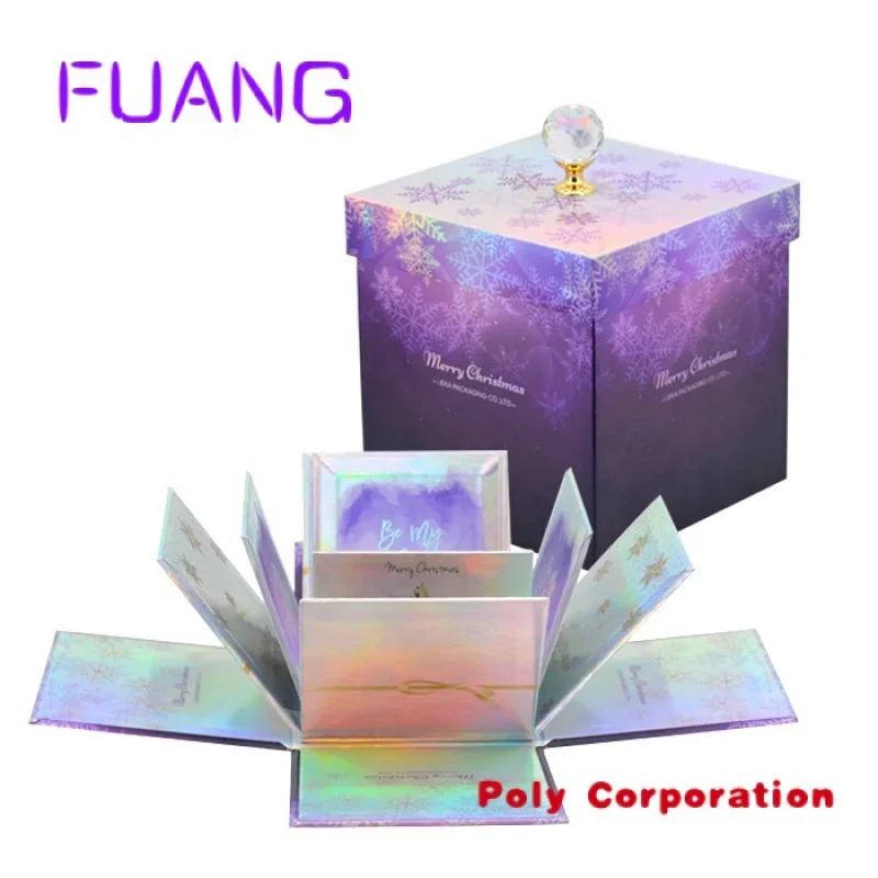 

Custom Custom design sweety packaging surprise explosion box birthday valentine gift boxes with golden knpacking box for small