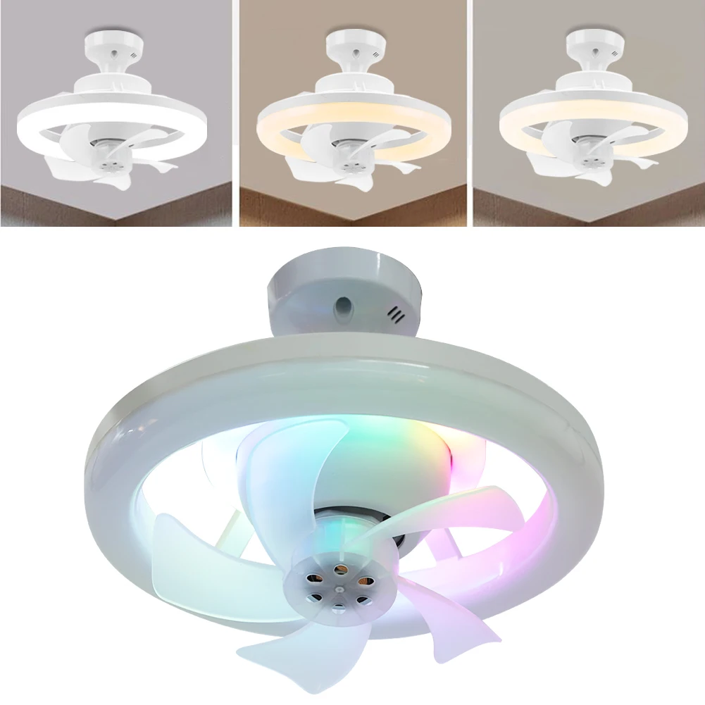 

Flush Mount Smart Ceiling Fan Ceiling Fans with Light RGB/3 Colors Dimmable 3 Speeds Remote Control Indoor LED Ceiling Fan Light