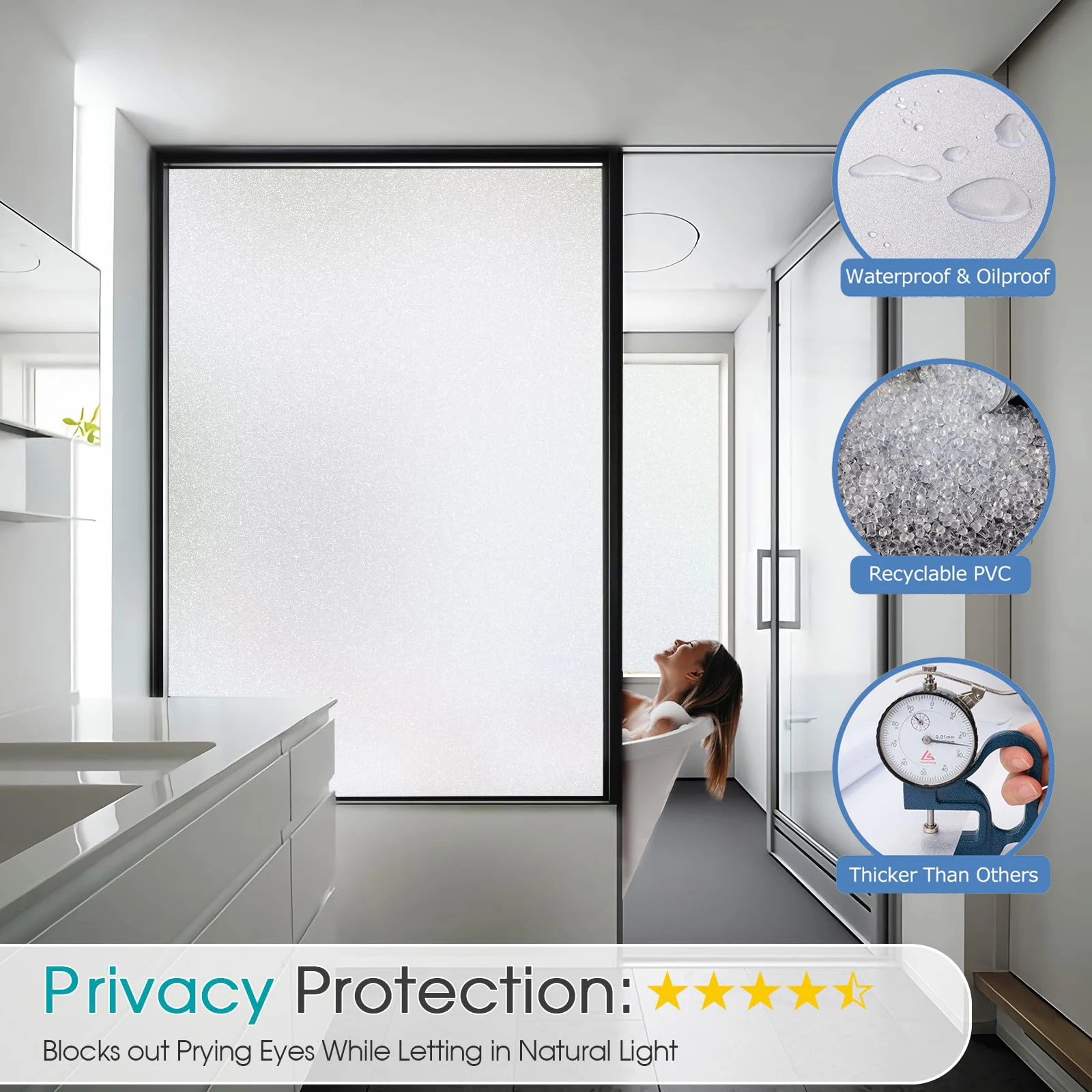 Matte White Window Privacy Film Frosted Anti Look Glass Opaque Stickers Cover Adhesive House for Home Bathroom Office Decoration