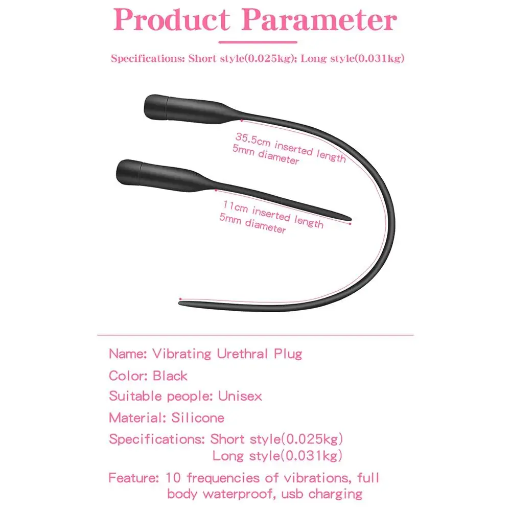 Rechargeable Penis Sounding Urethral Vibrator 10 Frequency Powerful Vibrating SM Masturbation Products Rod Plug Urethra Urethral