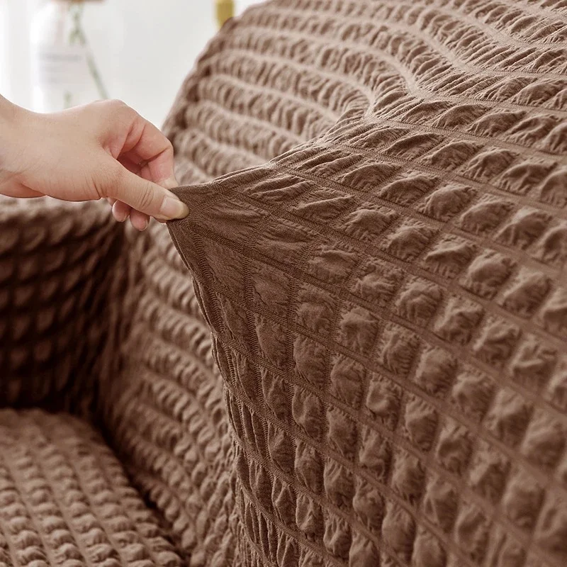 Ruffled Seersucker Sofa Cover for Living Room Thick Elastic Solid Stretch Couch Slipcovers 1/2/3/4 Seater Sofa Armchair Cover 5