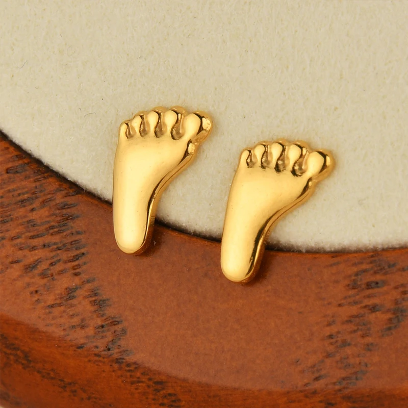 2024 Delicate Cute Earrings Heart Crown Feet Hand Of Fatima Stud Ear For Girl Baby 14K Gold Plated Stainless Steel Jewelry Gifts 3