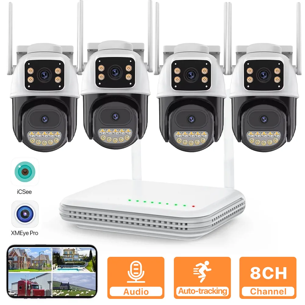 PTZ IP Camera 6MP HD Dual Lens 8CH Wifi NVR Kit Home Security Camera System Video Surveillance H.265 Mini CCTV Wireless Cam P2P