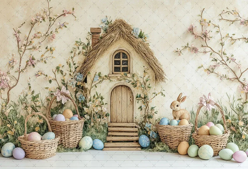 Mehofond Photography Background Spring Easter Boho Floral House Egg Kids Birthday Cake Smash Portrait Decor Backdrop Photo Studi photo backdrop