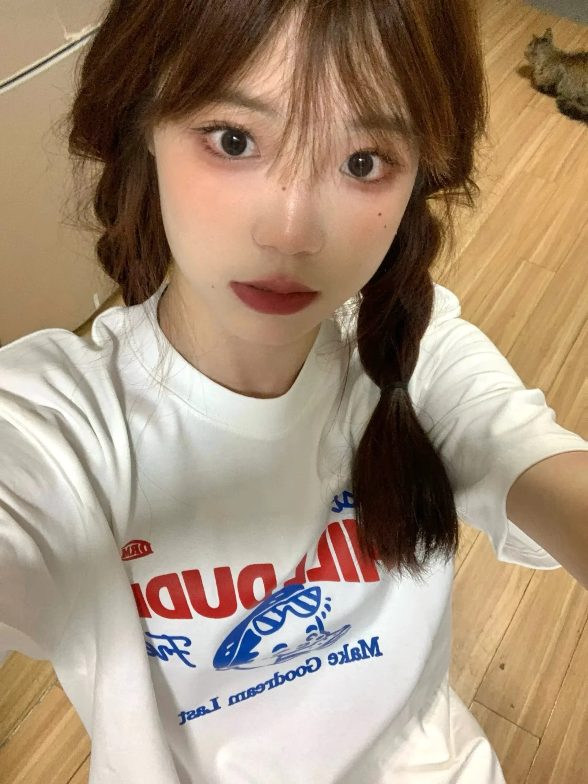 Summer Printed T-Shirt Women's White Casual Kids Cartoon Top Trendy High-End Feeling Cotton Sandwich Summer Men Women Clothes