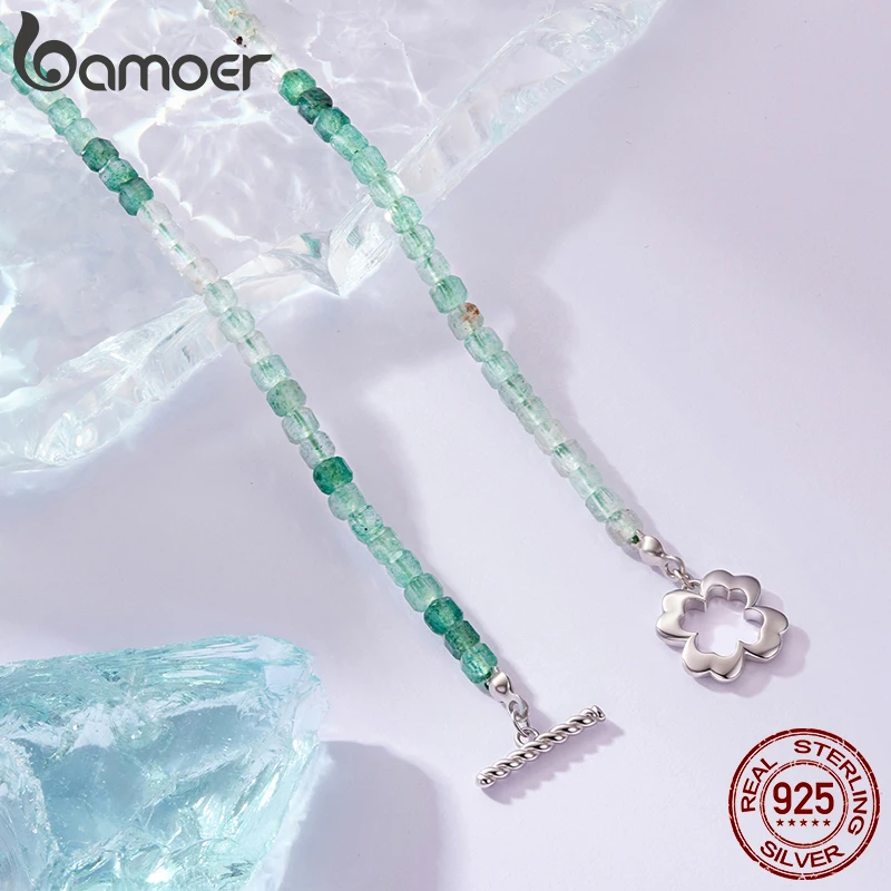 BAMOER Lucky Strawberry Crystal Necklace Green Quartz Beads Chain Choker Colver Pendant Necklace Trendy Healing Women Jewelry