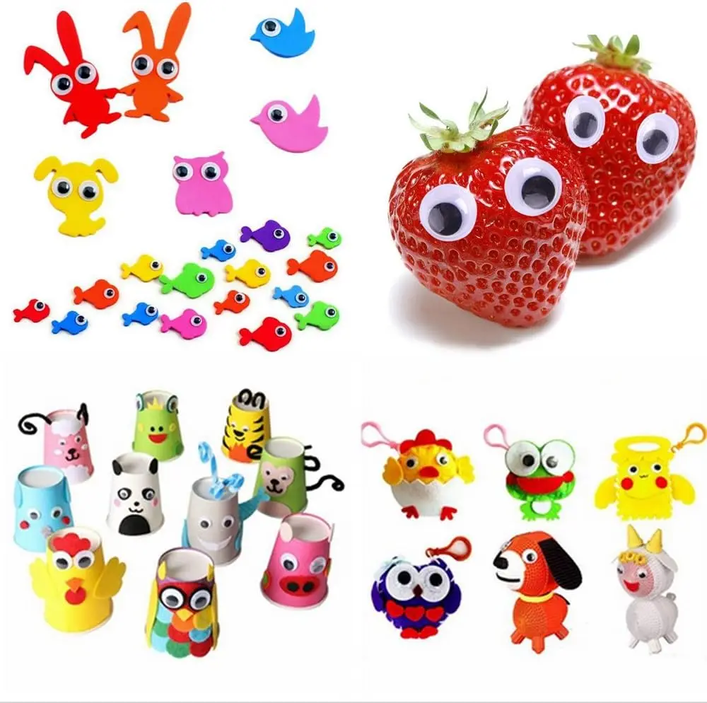 Wiggle Eyes 700pcs 4-12 mm Round Plastic Black Googly Eyes Self-Adhesive Wiggle Eye for DIY Craft Making Party Decoration Sewing