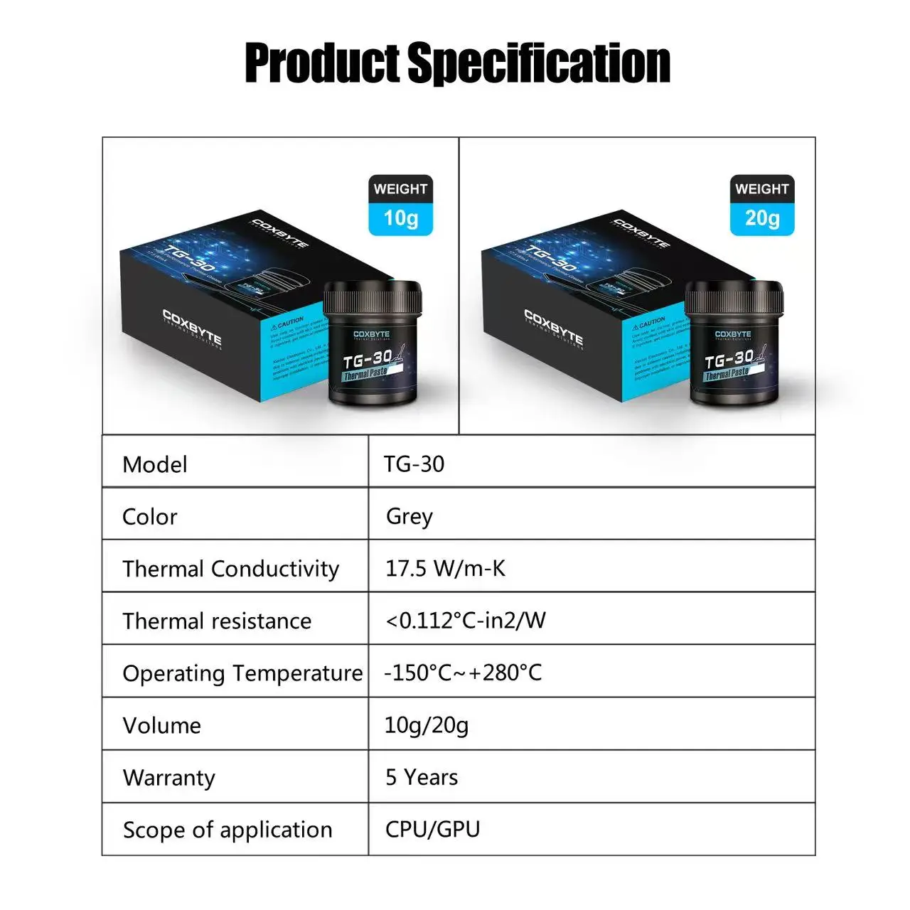 Coxbyte TG-30 17.5W/mK 고성능 액체 열전도 페이스트 10g 20g CPU GPU용 열 방출 페이스트