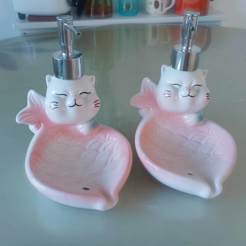 Northern Europe Liquid For Blank Lotion Bottle Soap Box Dual-use, Ceramic Cat Shape, Home Dispenser Hotel Bathroom Supplies, 1Pc