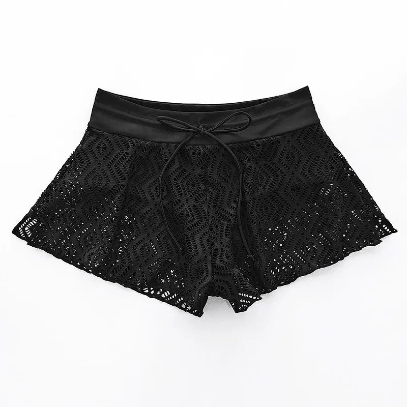 Women Solid Bikini Bottom Sexy Mesh Wide Leg Swimming Trunks Hollow Out High Waisted Two Piece Separates Beachwear swimming trunks women bikini bottom women swimsuit bottoms