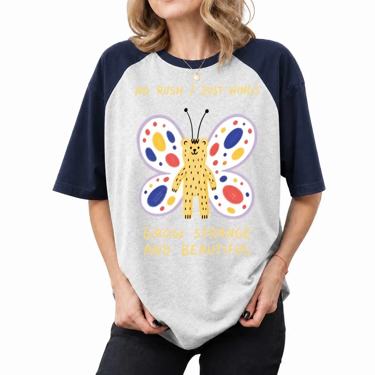 Butterfly "Just Wings Grow Strange And Beautiful" T-Shirt Vintage Raglan Sleeve Cotton Tees Women's Casual American Style Tshirt 5