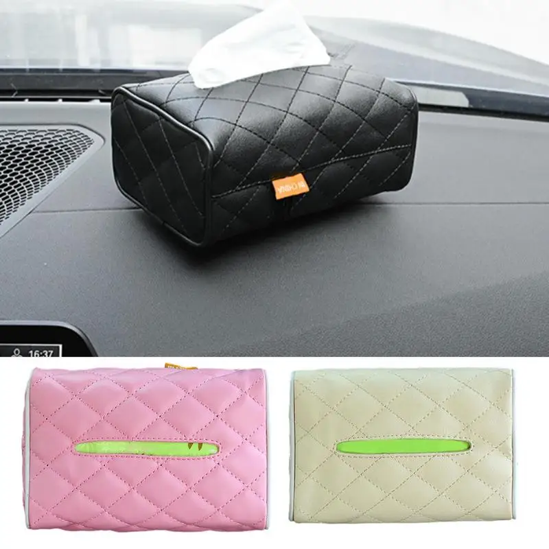

Car Tissue Holder Nappa Leather Center Console Armrest Napkin Box Sun Visor Backseat Tissue Dispenser Car Interior Accessories