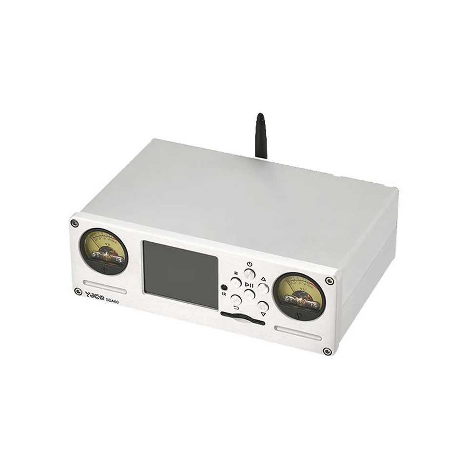 

Цифровой SD-карта SDA60 Bluetooth 5,1 плеер декодер двойной VU Meter усилители мощности Hifi Звук ES9038Q2M DSD256 Amp DC 12V