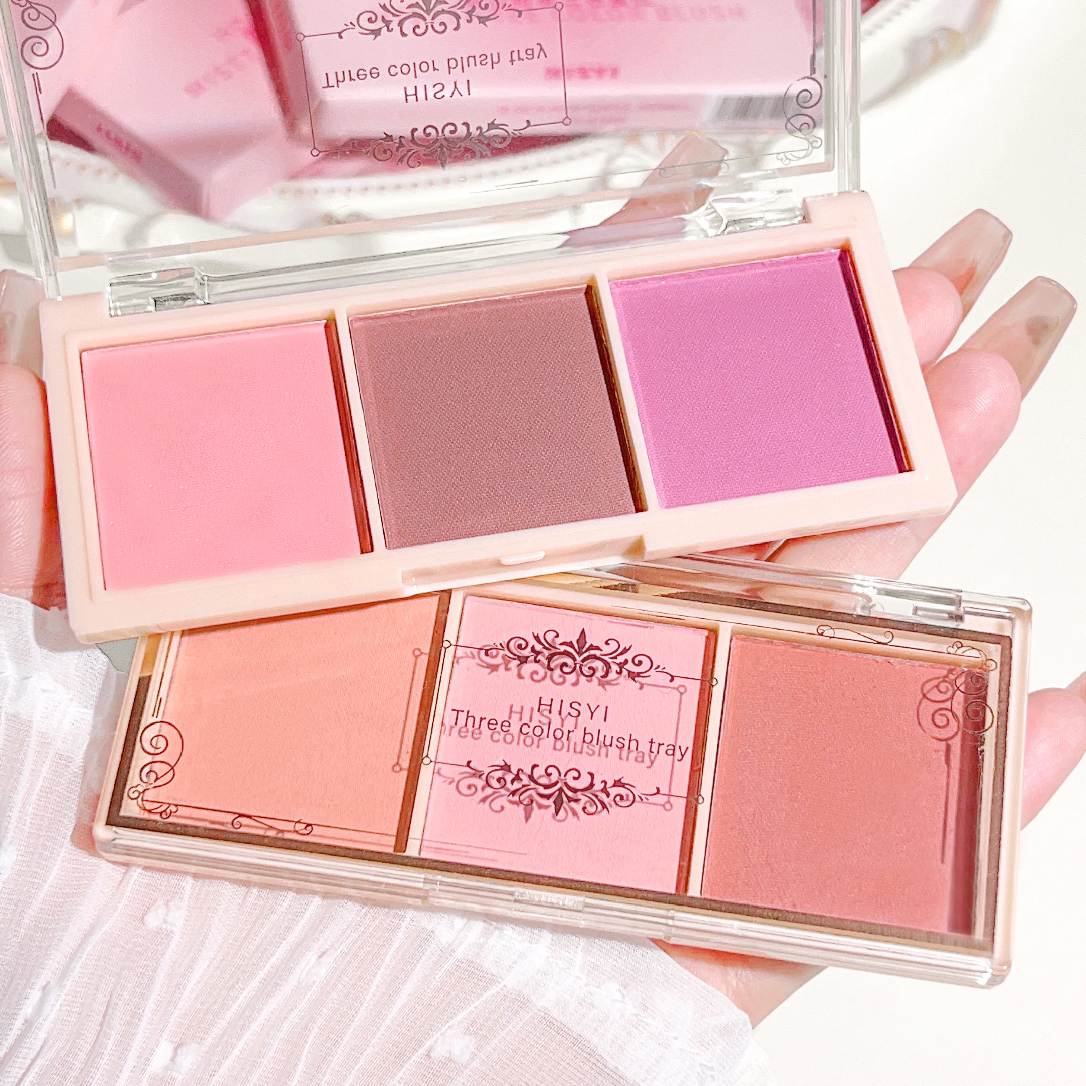HISYI three-color blush natural color rendering delicate non-flying powder matte rouge holding makeup clear vitality girl blush 3