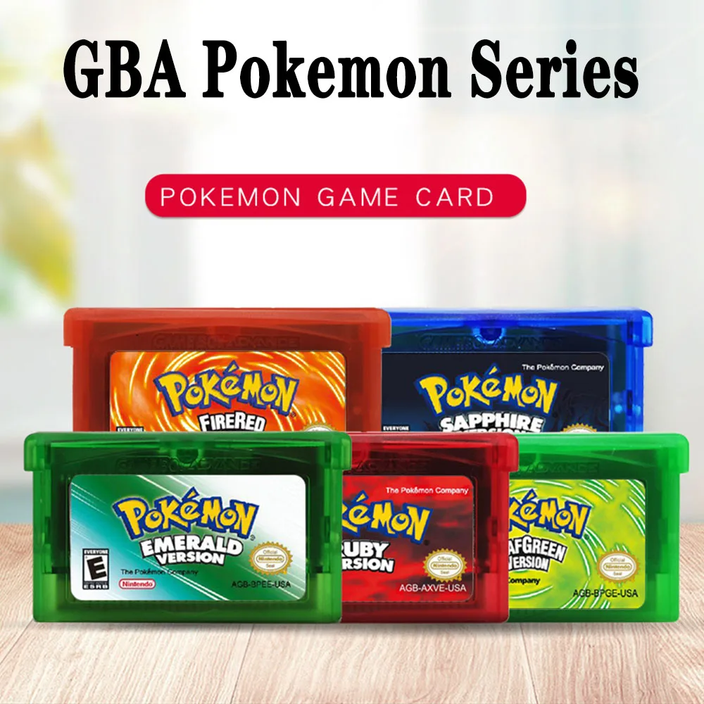 GBA-Pokemon Series 32-bit Video Game Cartucho, Inglês 5 Classic Emerald,  FireRed, LeafGreen, Rubi, Sapphire, Nintendo, Versão dos EUA