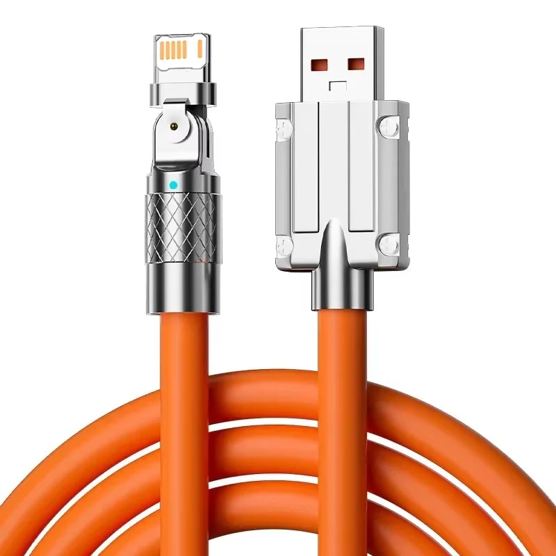 180 Degree Rotation USB Fast Charge Cable For iPhone X XR XS 11 12 13 14 Pro Max 8 Plus Phone Gaming Quick Charging Elbow Cables