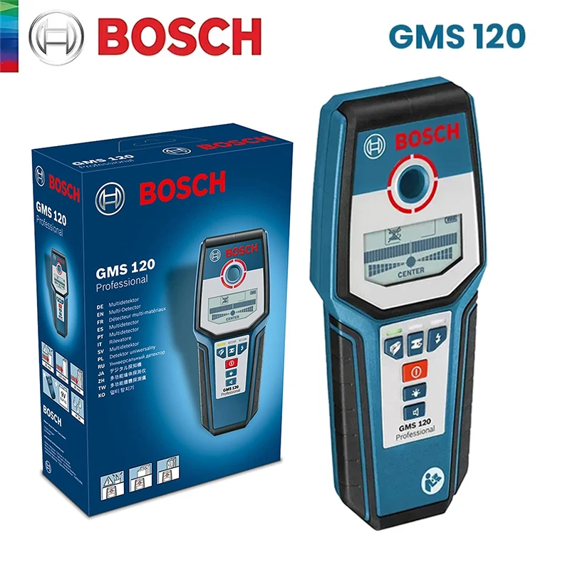 

Bosch GMS 120 Wall Detector Stud Finder Multifunction LCD Display Wall Scanner for Live Wires Cable PVC Metal Wood Stud Finding