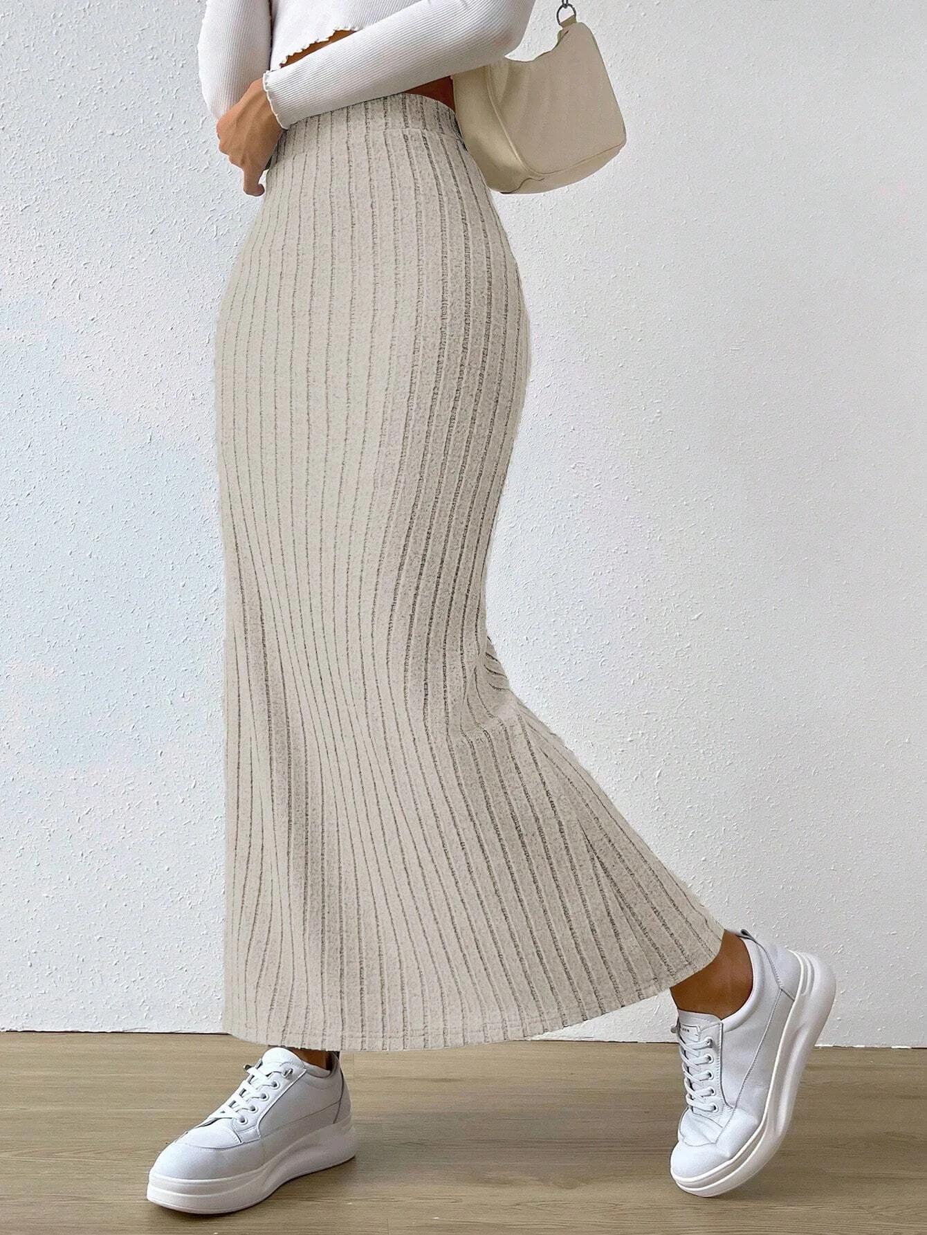 Spring Autumn Casual Women High Waist Skirt Sexy Knitted Side Slit Skirt Elegant Solid Office Long Skirts For Women Fashion 2023