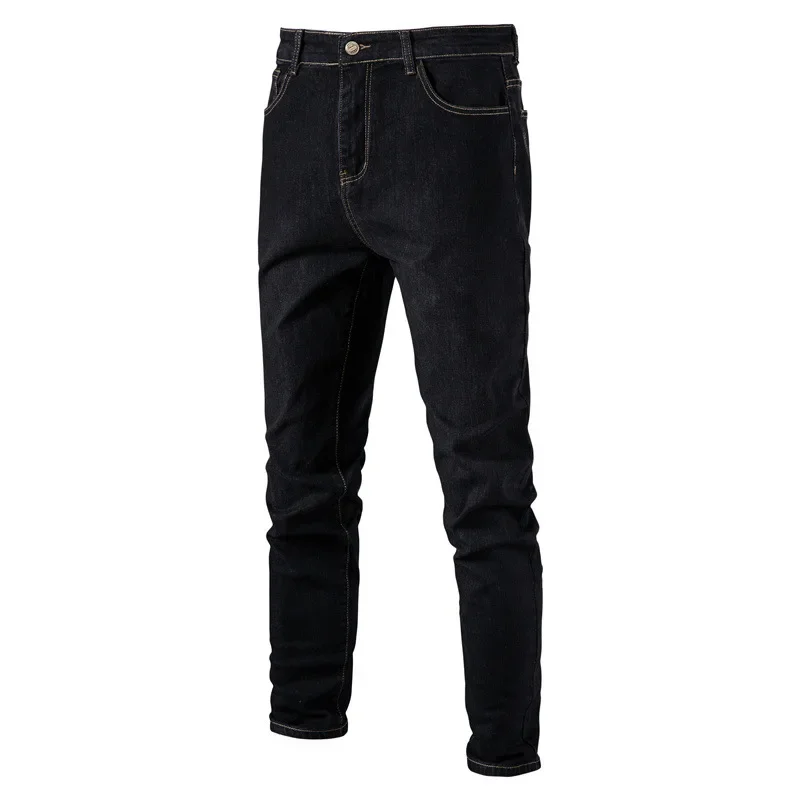 Spring Autumn Men's Jeans High-quality Solid Color Washed Cotton Stretch Straight Denim Pants Male Casual Business Trousers 38 3