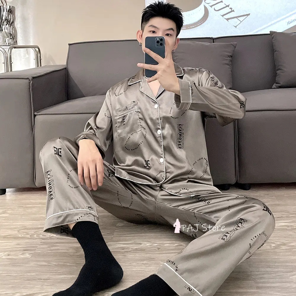 Men Silk Satin Pajamas Set Pajama Man Sleepwear Set Large Size Long Sleeve  Loungewear Oversize Pajamas 7XL Pyjamas Home Suit - AliExpress