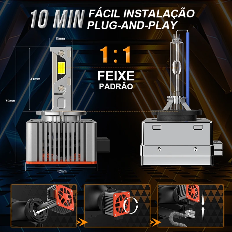 HLXG D1S D2S LED 헤드라이트 전구, HID 캔버스 D1R D2R D3R D4R D5S D8S CSP LED 제논 터보 자동차 안개등, 하이 로우 빔
