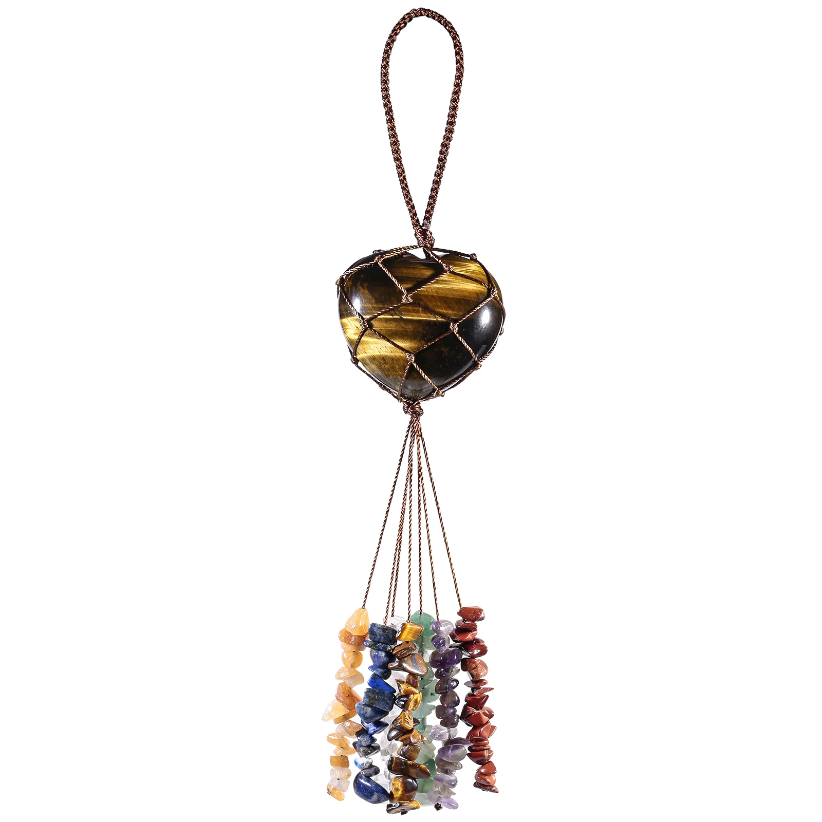 Love Heart Shape Hanging Ornaments 7 Chakra Healing Stones Tumbled Gemstones Crystal Tassels For Car & Home Decoration