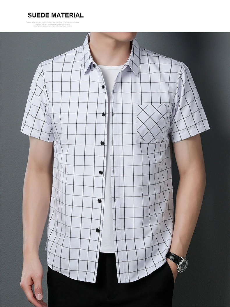 New Brand Summer Short sleeve Casual Shirts Plaid Top Business Social Camisa Masculina Men Clothes C876 short sleeve button down