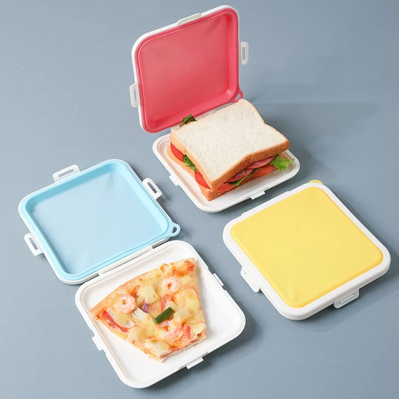 Sandwich Storage Box Reusable Silicone Lunch Box Food Storage Case  Microwave Safe Lunch Box Food Container Sandwich Boxes 