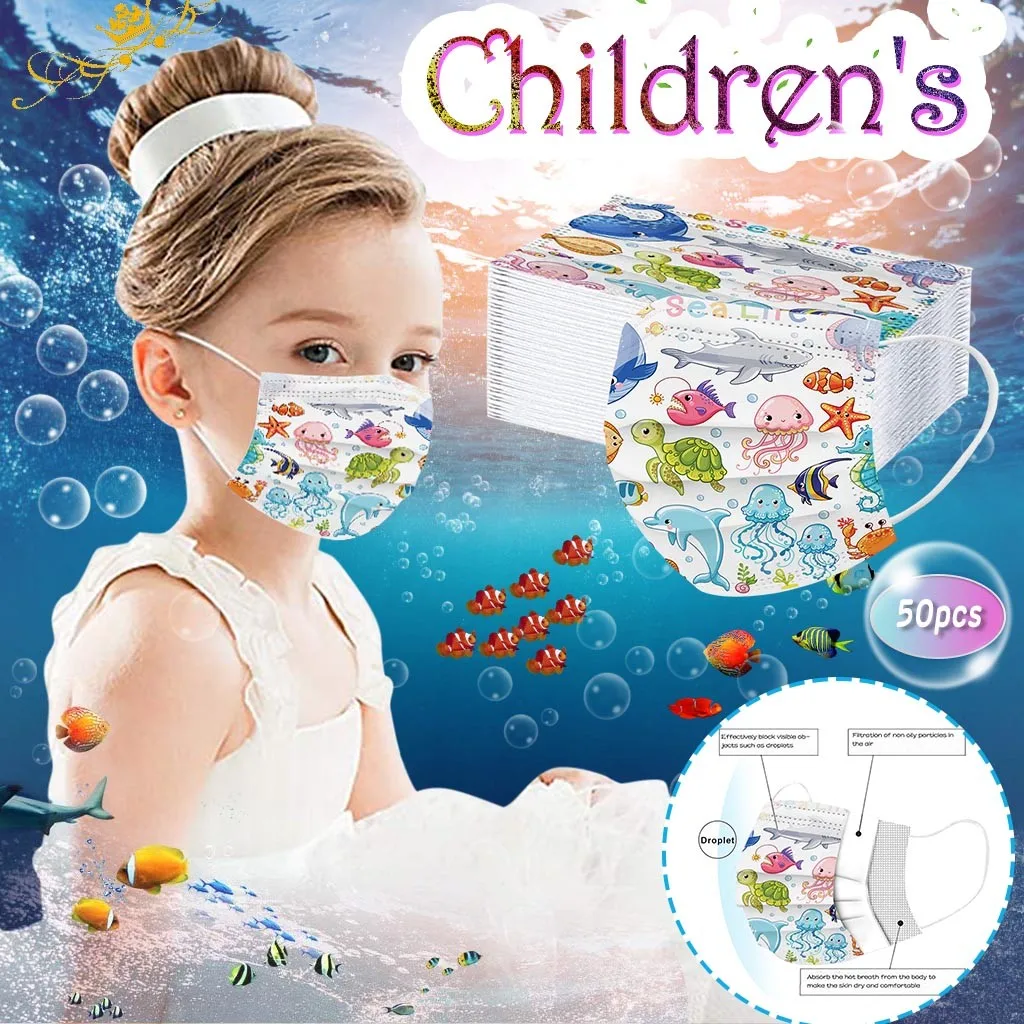 Disposable Face Mask Children's Mask 50PC Industrial 3-Layer Cotton Face Mask