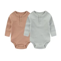 2 Pieces Solid Color Baby Bodysuits Newborn Cotton Baby Girl Clothes Ribbed Pattern Long Sleeve Baby Boy Clothes 0-24M 6