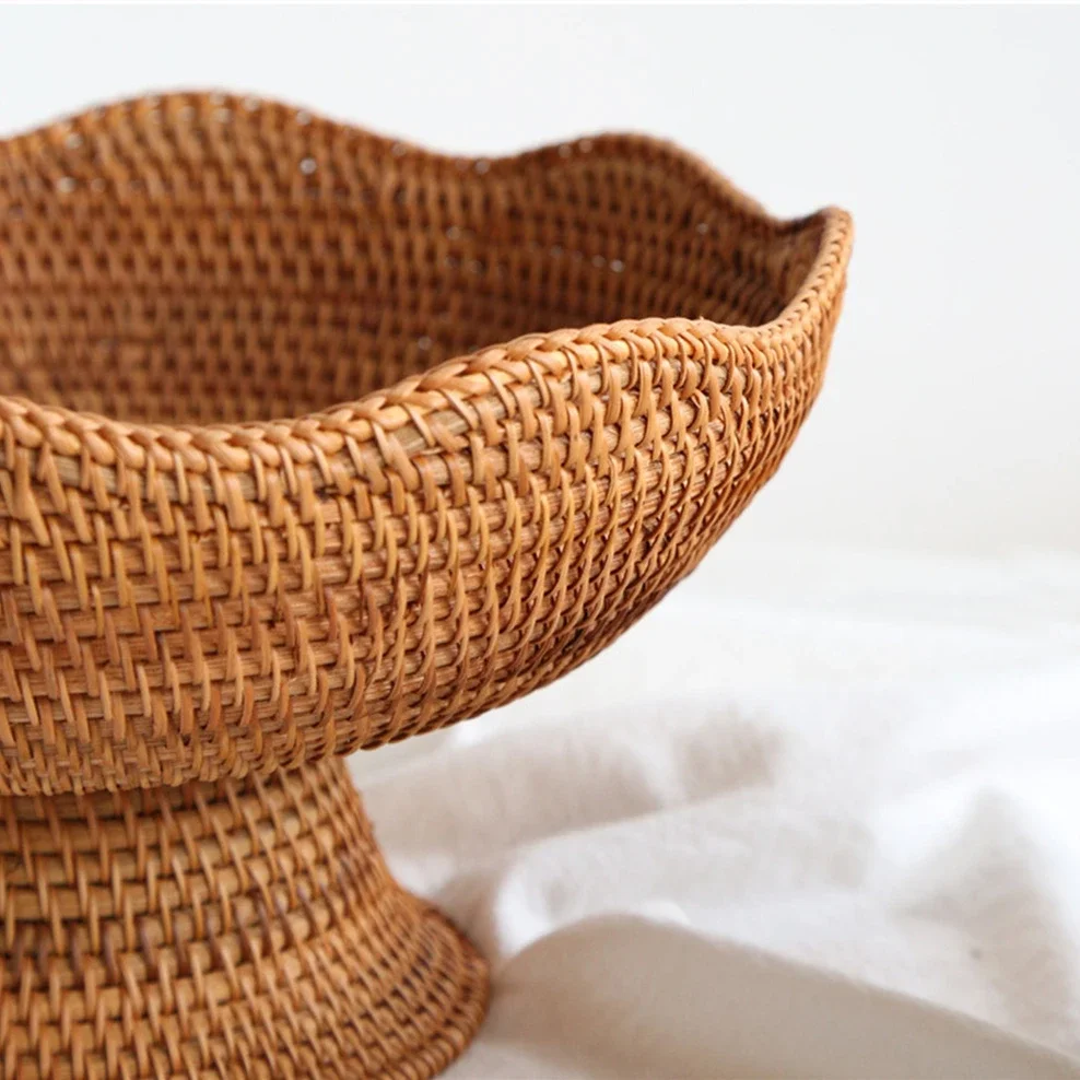 Rattan Fruit Baskets,Wicker Storage Bowls,Natural Woven Serving Basket Bowls,Decorative Baskets for Kitchen Counter Organizing 5